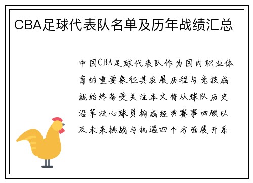 CBA足球代表队名单及历年战绩汇总